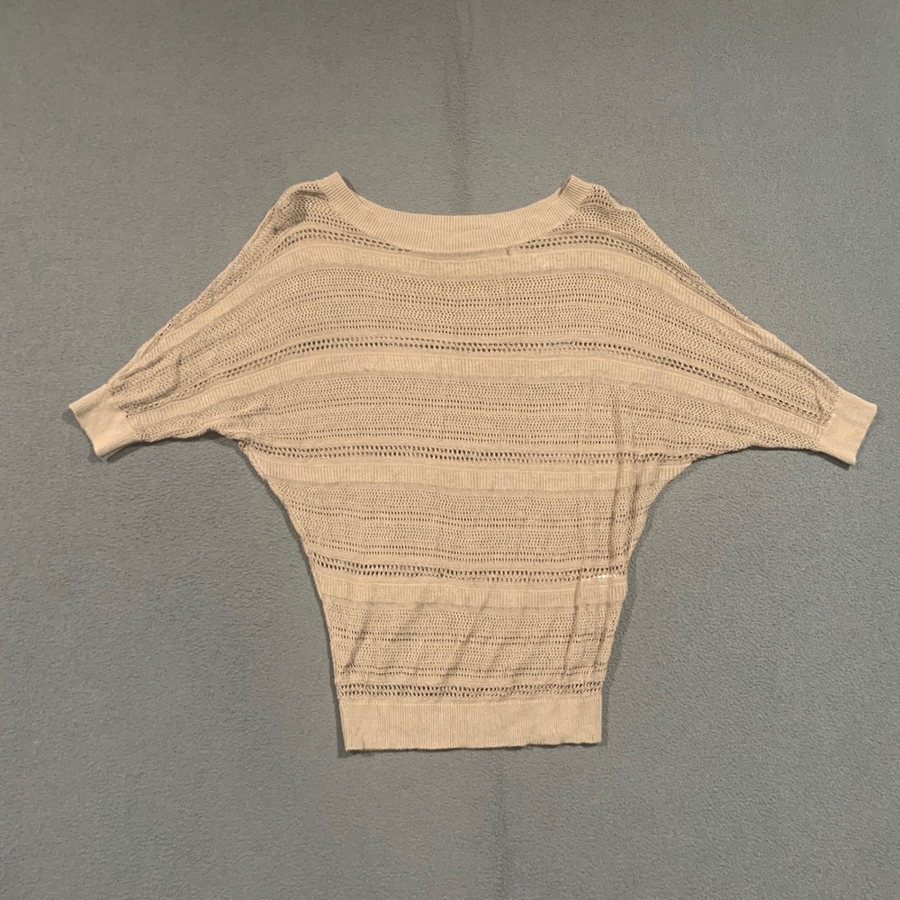 Express Womens XS Taupe Open Knit Batwing Short Sleeve Beachy Summer Earthy Mesh
